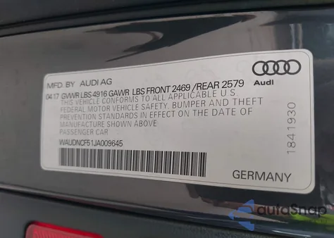 2018 Audi A5 2.0T Premium z USA, uszkodzony, nr VIN WAUDNCF51JA009645